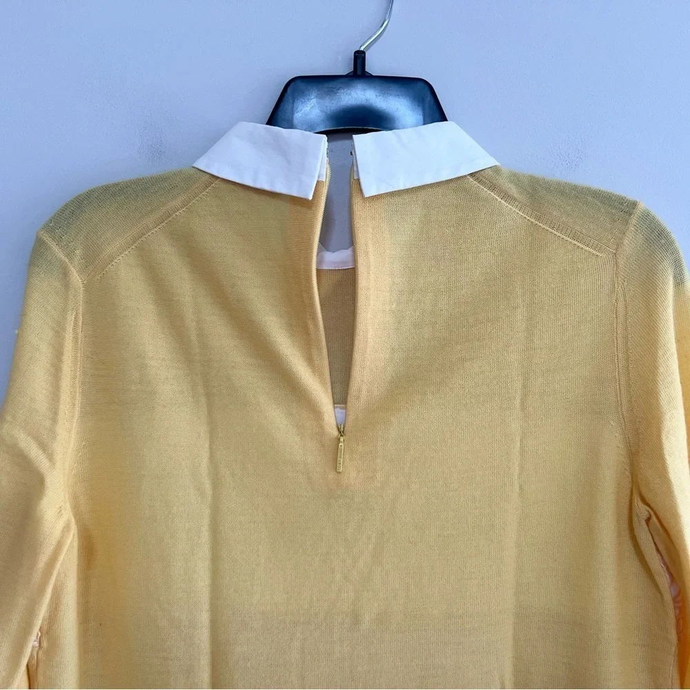 Tory Burch Edwina Embroidered Panel Merino Collared Sweater, Sun Yellow, S/P